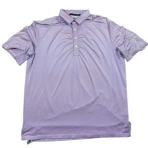 RLX Ralph Lauren Mens Striped Golf Polo Shirt Purple Pink Short Sleeve XL 1927